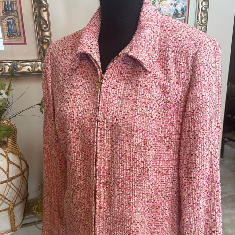 PARISIAN SILK SIGNATURE CLASSIC PINK MULTI TWEED ZIP FRONT BLAZER JACKET SIZE L - Picture 10 of 10